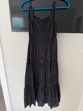 Zara Black Eyelet Tie-Strap Maxi Dress
